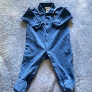 Ralph Lauren Blue Polo Collar Footed Baby One-Piece